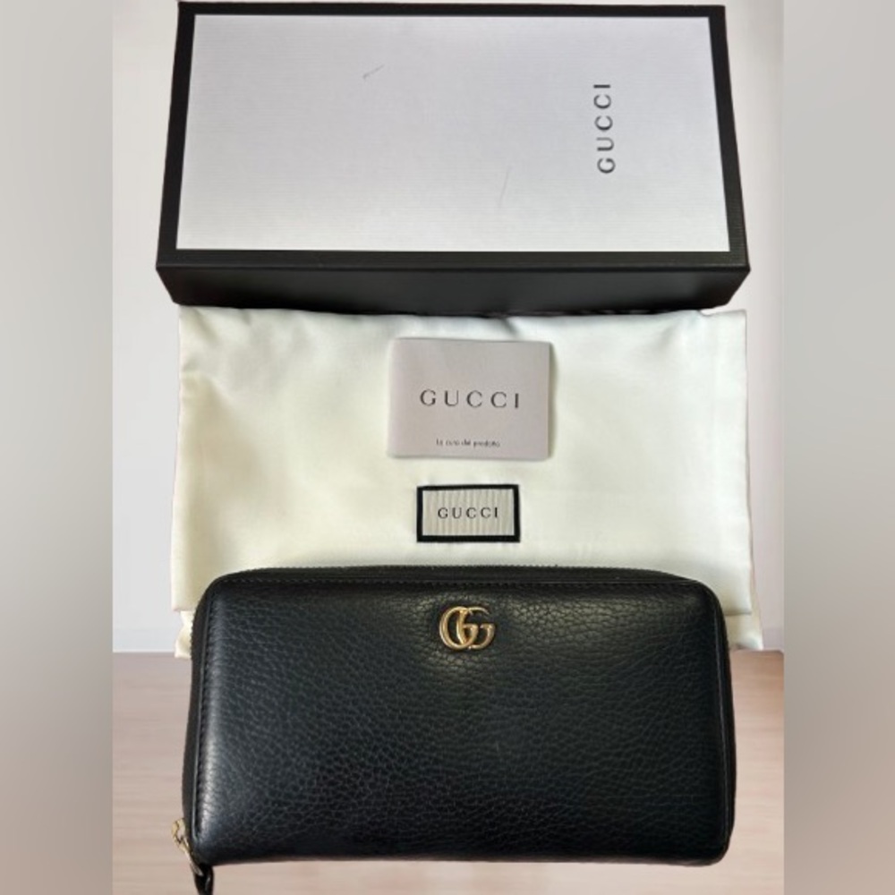 Gucci Black Marmont Leather Zip around long Wallet Authentic